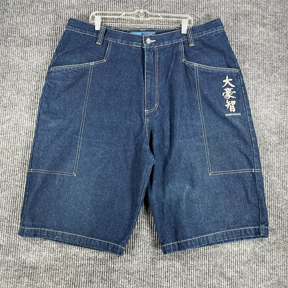 Vintage Davoucci Jean Denim Shorts Mens Size 42 Embroidered Baggy 1990s